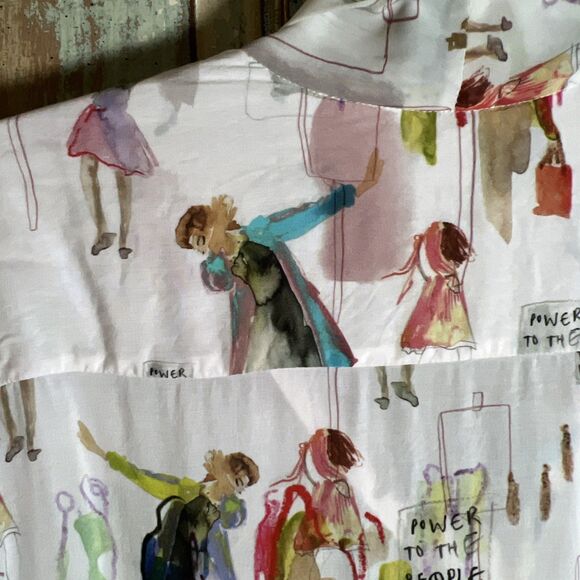 Riani Woman's Pink Power To The People Size 10 Artwear Long Sleeve Button Down - Picture 6 of 16